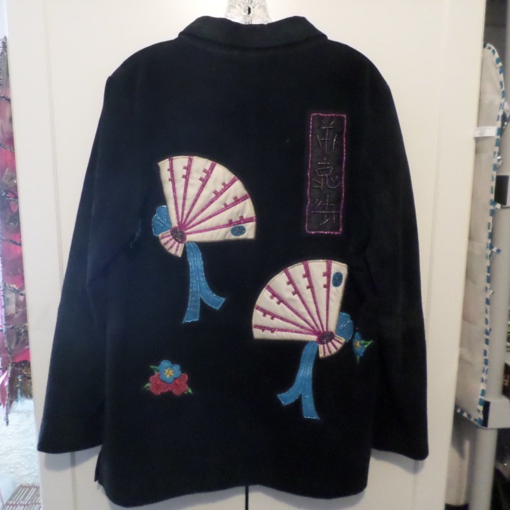 Impressions by Rem Garson Asian Design Suede Car Coat Sz M